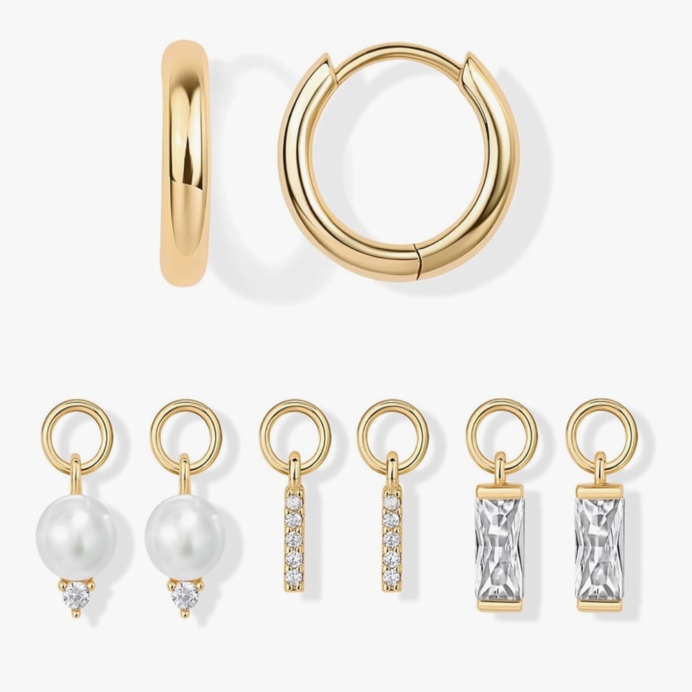 NEW 14k Gold Plated Elegant Gold Hoop Earrings Set with Interchangeable Charms